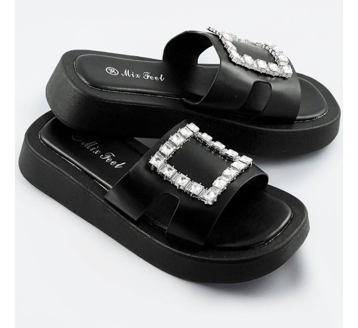 Černé dámské pantofle se zirkony model 17360257 - Mix Feel