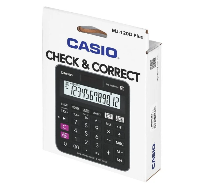 KANCELÁŘSKÁ KALKULAČKA CASIO MJ-120D PLUS ČERNÁ, 12MÍSTNÝ DISPLEJ