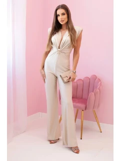 Dámský overal s ozdobným zavazováním v pase béžový