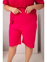 Dámská bavlněná souprava Plus Size s halenkou a šortkami fuchsiová