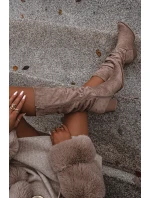 Dámské kozačky s horní částí na podpatku vyhřívané béžové model 21715049 - Boto