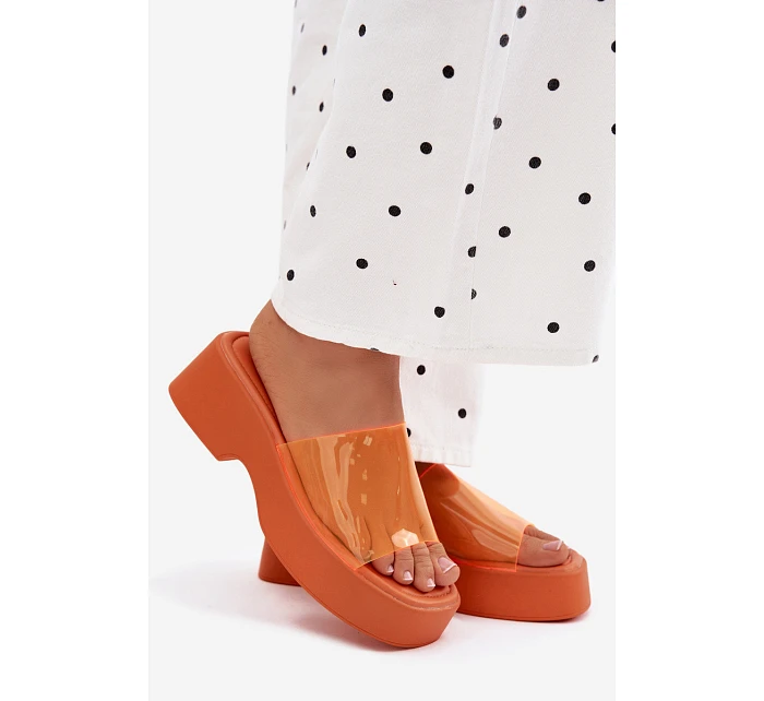 Dámské sandály na platformě s průhledným páskem Oranžové Selestia