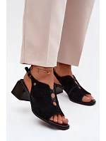 Sandály z přírodního semiše na podpatku Maciejka K7521-01 Černé