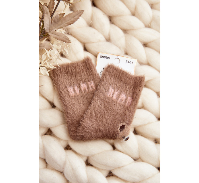 Dětské kožešinové ponožky s hnědými medvídky