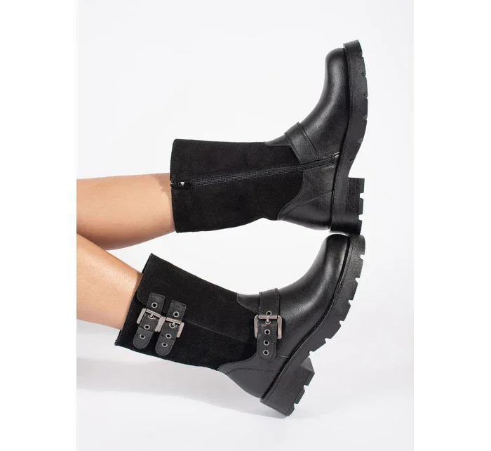 Trendy dámské černé  kotníčkové boty platforma