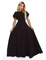 Elegantní se maxi šaty s rukávy – hnědá model 22356547 - numoco Elegantní se maxi šaty s rukávy – hnědá model 22356547 - numoco