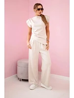 Komplet asymetrická halenka + kalhoty béžový