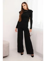 Dámský bavlněný komplet s blůzou a širokými kalhotami černý Dámský bavlněný komplet s blůzou a širokými kalhotami černý