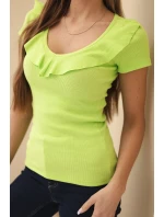 Dámská bavlněná blůza s dlouhým rukávem a lodičkovým výstřihem musztardová