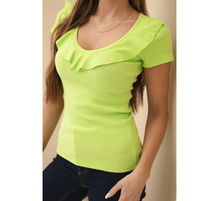 Dámská bavlněná blůza s dlouhým rukávem a lodičkovým výstřihem musztardová