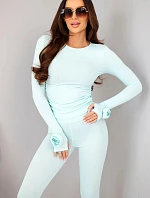 Dámský komplet z pruhované viskózy s dlouhým rukávem a legínami mátový