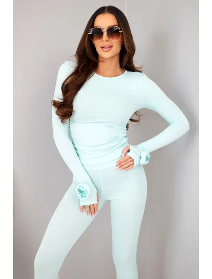 Dámský komplet z pruhované viskózy s dlouhým rukávem a legínami mátový