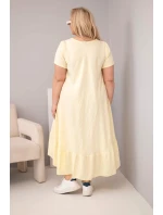 Dámské šaty plus size s krátkým rukávem a volánem z lehké viskózy žlutá