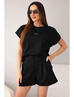 Dámský komplet z model 22147944 s halenkou a šortkami se záhyby černý - K-Fashion