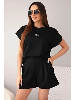 Dámský komplet z model 22147944 s halenkou a šortkami se záhyby černý - K-Fashion