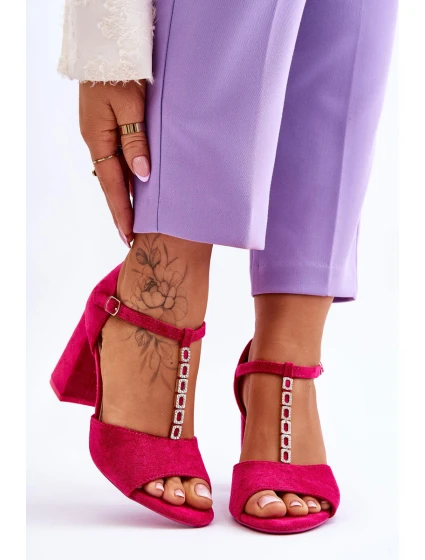 Semišové sandály na vysokém podpatku s kubickými zirkony model 21612495 - VINCEZA