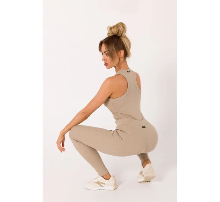 model 18383335 Žebrované pletené legíny béžové - Moe
