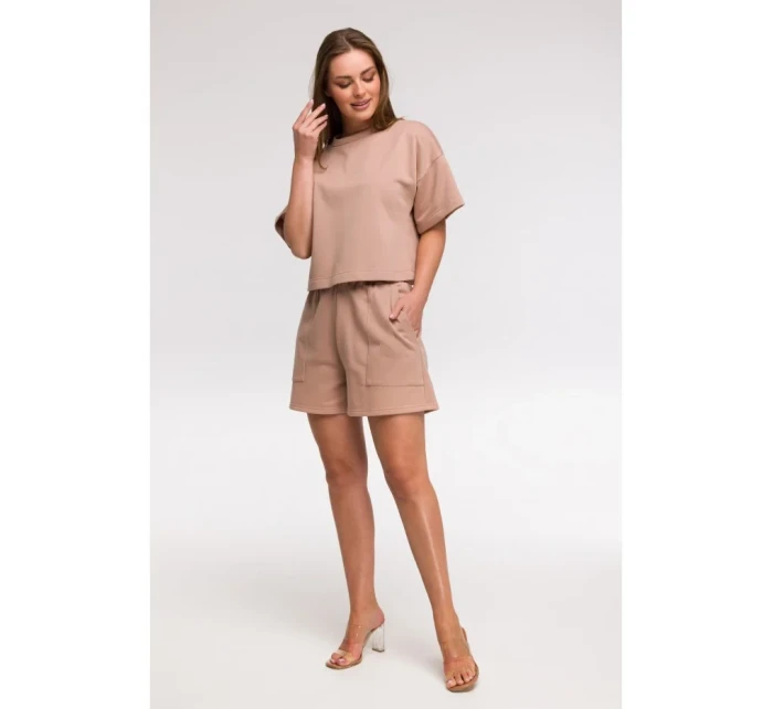 mikina s krátkým rukávem mocca model 21047218 - BeWear