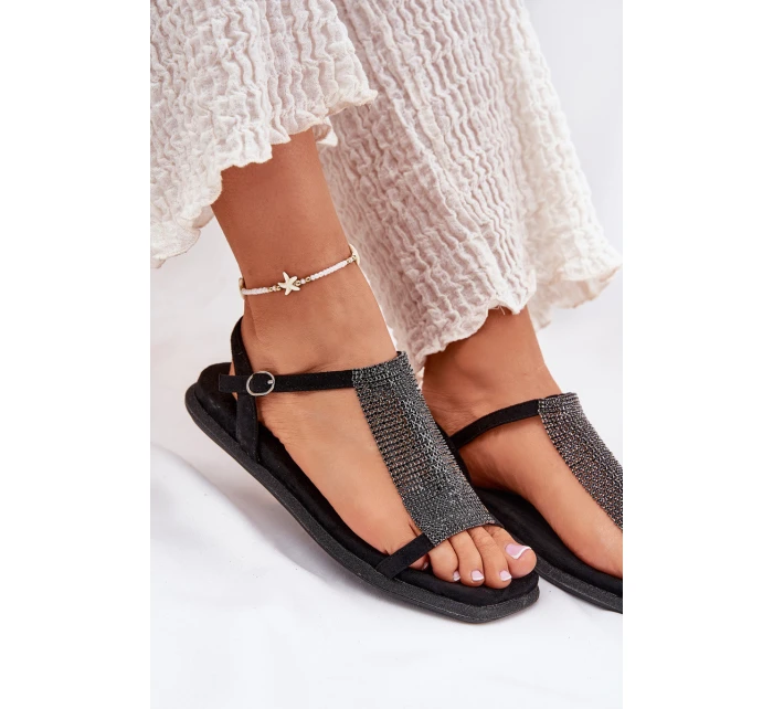 Plné Elegantní Dámské Sandály S Krystaly Artiker 56C1370 Černé