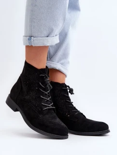 S.Barski dámské kotníkové boty se vzorem, černé