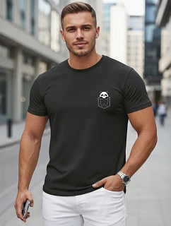 Pánské bavlněné tričko s malým potiskem, černé, FashionStreet NX5131R