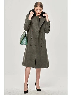 Dlouhý kabát v khaki barvě s límcem model 15837924 - Ann Gissy