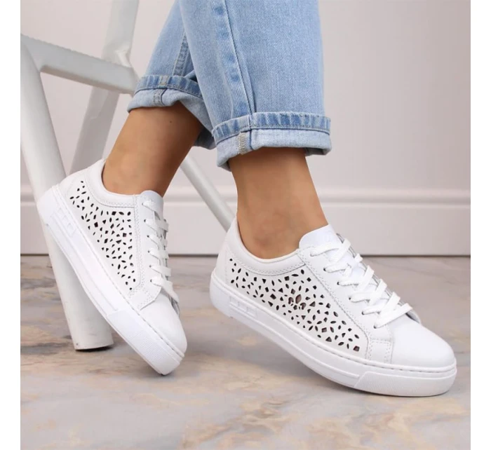 Skórzane buty W białe model 22018131 - Rieker