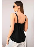 Dámská halenka na ramínkách s krajkovým zakončením černá