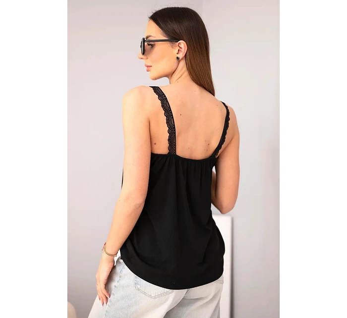 Dámská halenka na ramínkách s krajkovým zakončením černá