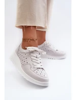 Dámské lodičky na klínku z přírodní kůže světle šedé S.Barski LR482