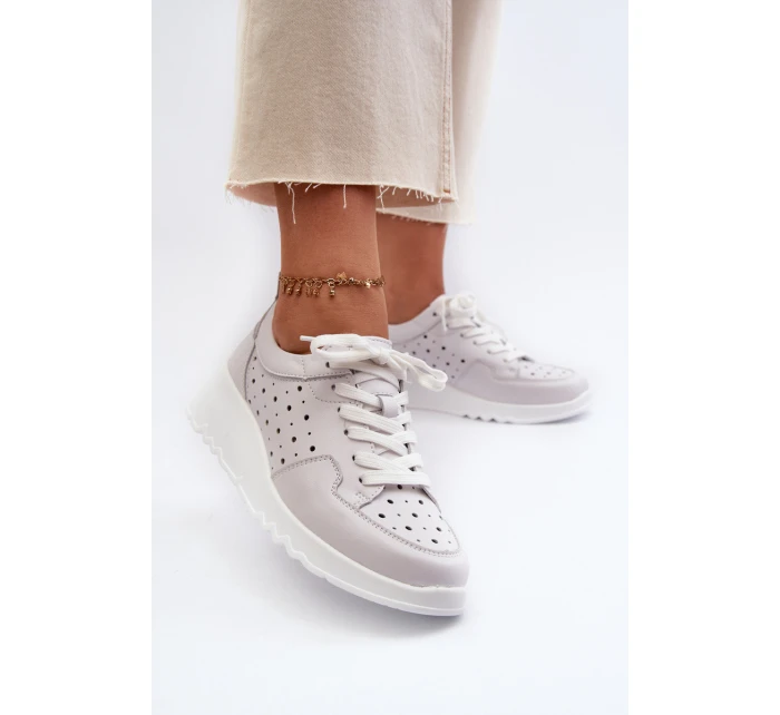 Dámské lodičky na klínku z přírodní kůže světle šedé S.Barski LR482