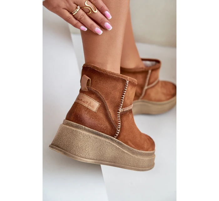 Kožené Semišové Sněhule Boty Na Platformě A Klínu Hnědé model 21678178 Hnědé - Maciejka