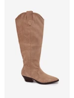 Oceplené cowboy boty na podpatku z eko semiše béžové Jovianne