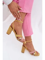 Dámské sandály na podpatku s pásky Eko semiš žluté model 21937474 - Boto