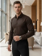 Pánská elegantní hladká tmavě hnědá košile SLIM FIT FashionStreet DX2679 Pánská elegantní hladká tmavě hnědá košile SLIM FIT FashionStreet DX2679
