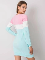 Dámská tříbarevná dlouhá mikina s kapsami růžová/ecru/mint (5869)