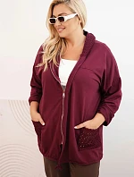 Dámská mikina Plus Size bavlněná oversize s dlouhým rukávem bordová