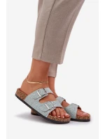 pantofle na korkové podrážce s přezkami mátové model 21685406 - Boto pantofle na korkové podrážce s přezkami mátové model 21685406 - Boto