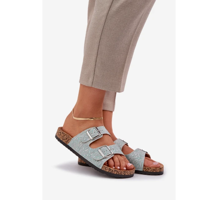 pantofle na korkové podrážce s přezkami mátové model 21685406 - Boto pantofle na korkové podrážce s přezkami mátové model 21685406 - Boto