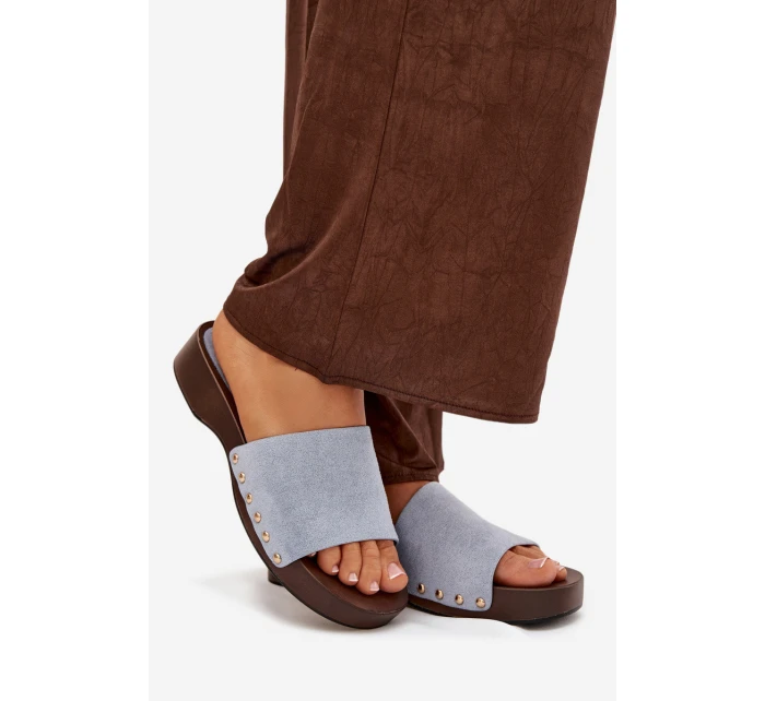 Dámské pantofle se zlatými sponami modré model 21918761 - Boto Dámské pantofle se zlatými sponami modré model 21918761 - Boto