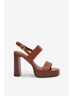 Dámské sandály na podpatku a platformě Eko kůže Camel model 21943444 - Boto Dámské sandály na podpatku a platformě Eko kůže Camel model 21943444 - Boto