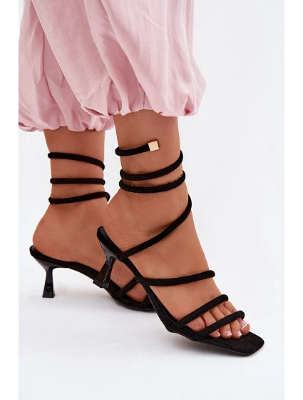 Dámské sandály na podpatku s pásky Černé Samara Dámské sandály na podpatku s pásky Černé Samara