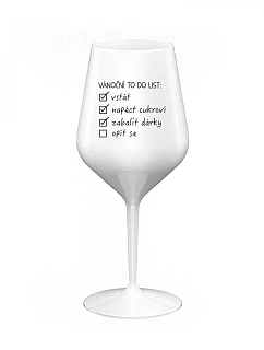 VÁNOČNÍ TODO LIST - bílá nerozbitná sklenice na víno 470 ml