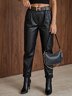 Dámské voskované kalhoty s páskem, černé, FashionStreet UY3146