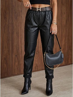 Spodnie damskie woskowane z paskiem czarne FashionStreet UY3146