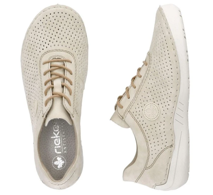 Dámské perforované béžové kožené polobotky model 21904669 - Rieker