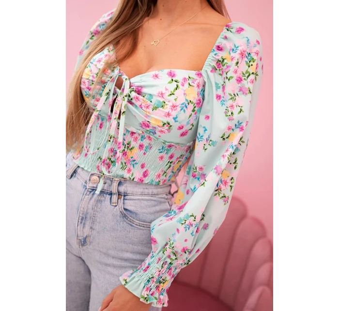 Dámská španělská halenka s květinovým vzorem, dlouhý rukáv mincovna