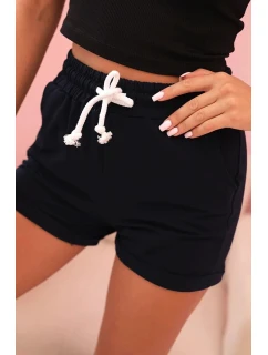 Dámské bavlněné šortky s gumou a vázáním v pase modré