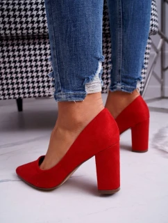 Dámské semišové lodičky na podpatku červené Florena