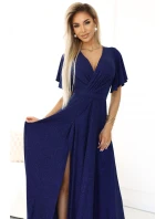 třpytivé dlouhé šaty s rukávy a výstřihem  S model 21012939 - numoco